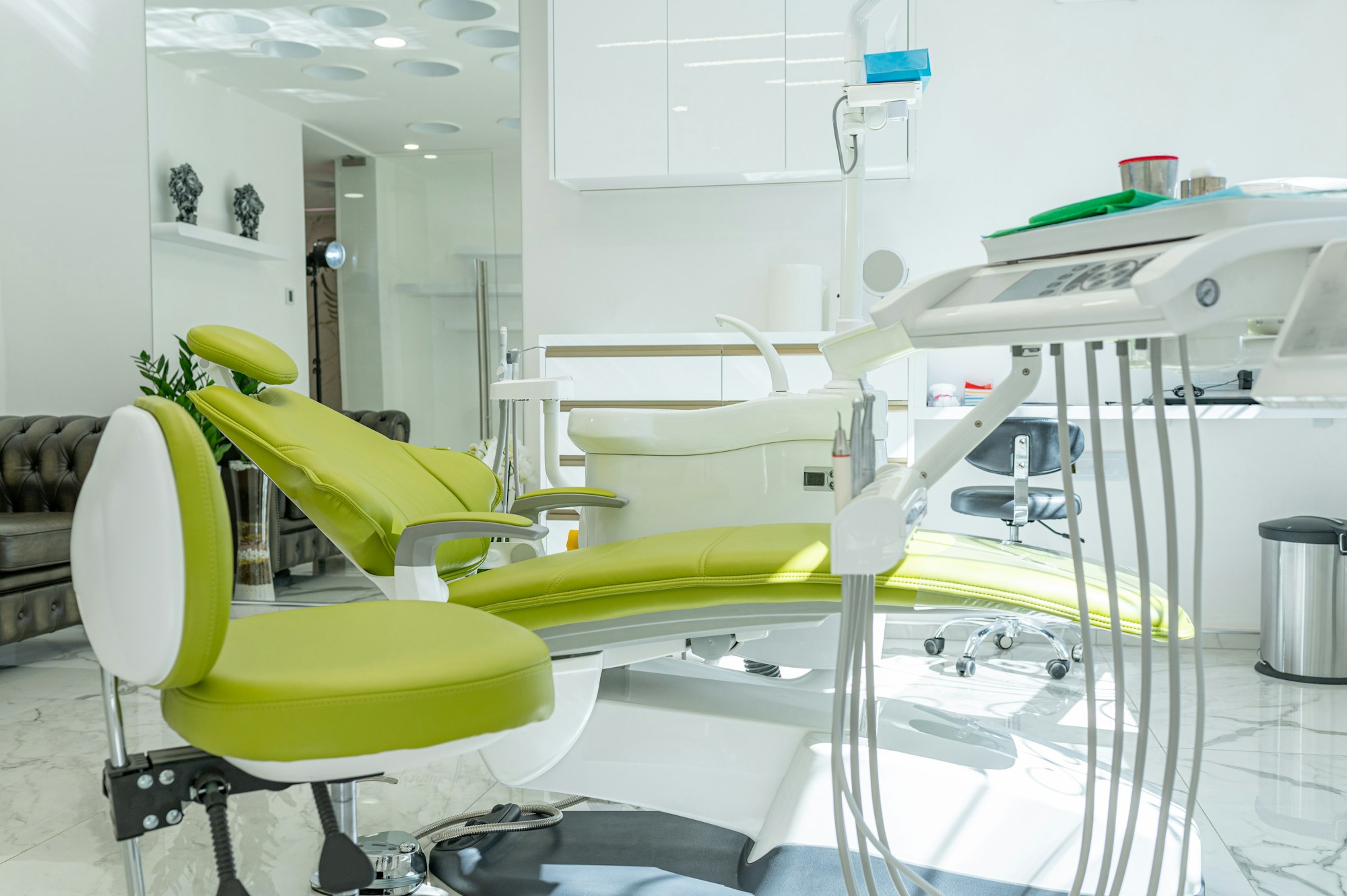 Detail of a dental tools attached to a dental chair in a dental clinic